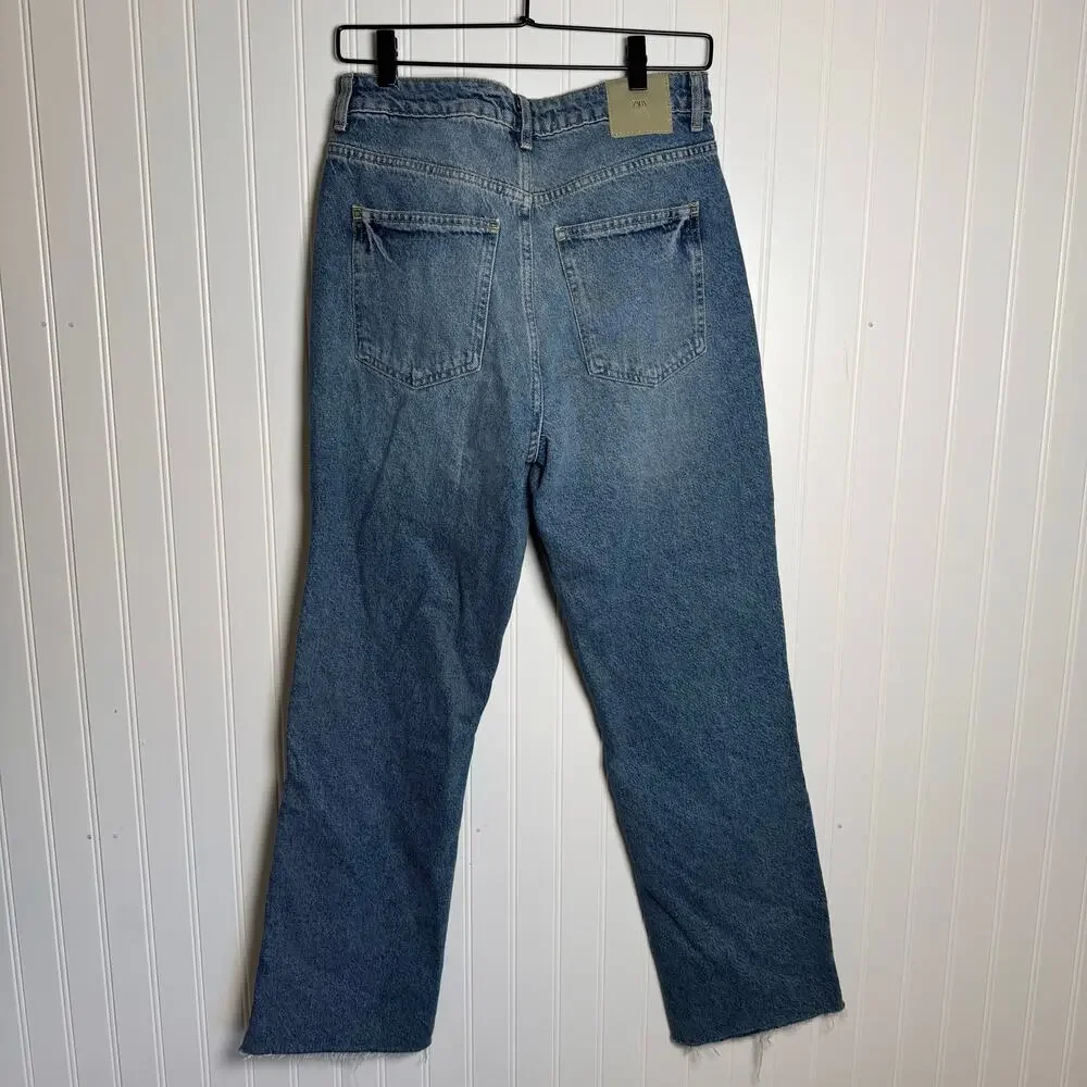 ZARA High Rise Z1975 Straight Leg Jeans Medium Wash Denim Women’s Size 6 - Picture 3 of 11
